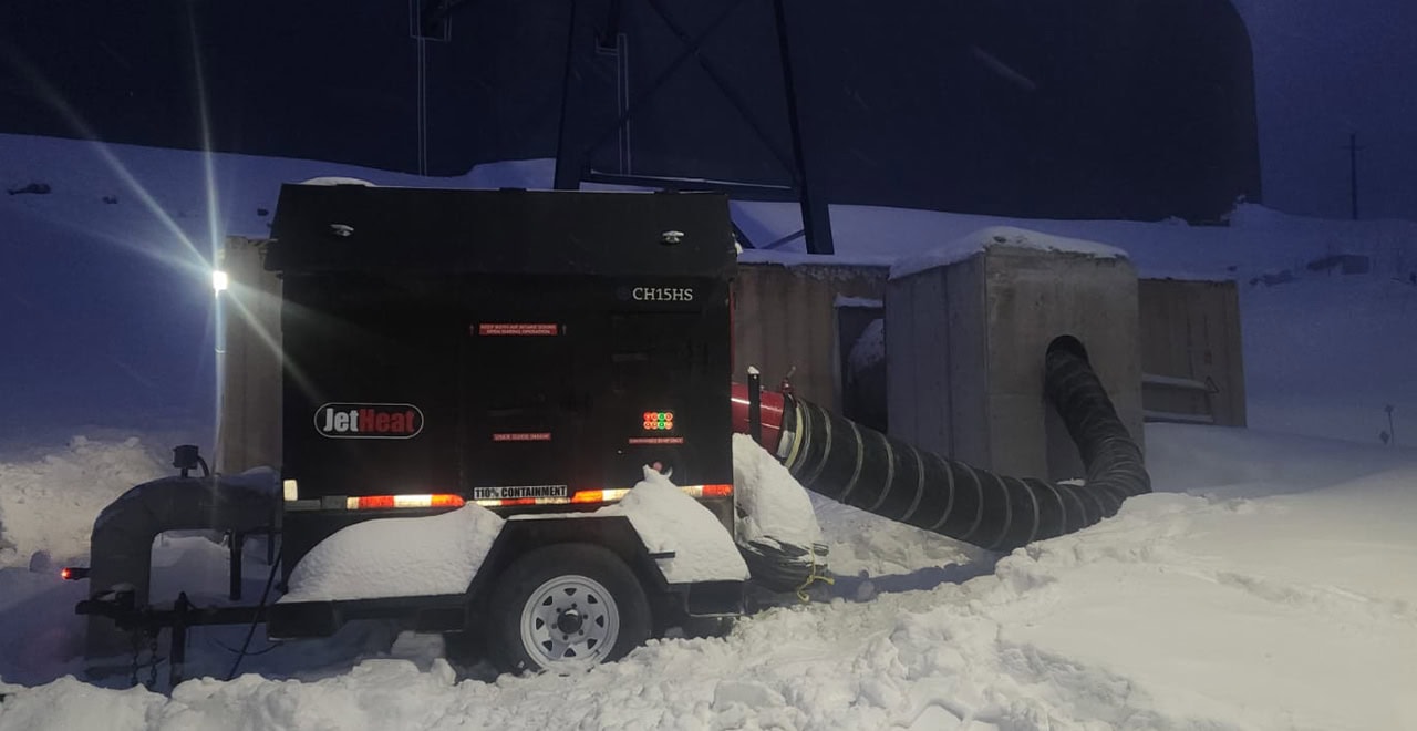 Portable industrial heater for winter construction and event heating solutions.